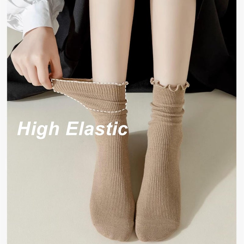 BISOUSOX Ruffle Socks Woman, White Boot Cozy Crew Cute Frilly Ankle Dress Socks for Women Girls Turn-Cuff Size 5 7-9 - Image 4